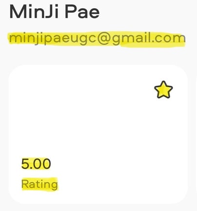 MinJi Pae UGC content creator 5 star rating.